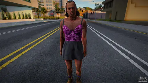 图片[2]-[圣安地列斯]崔佛红色连衣裙女装-IGTA奇幻游戏城-GTA5MOD资源网